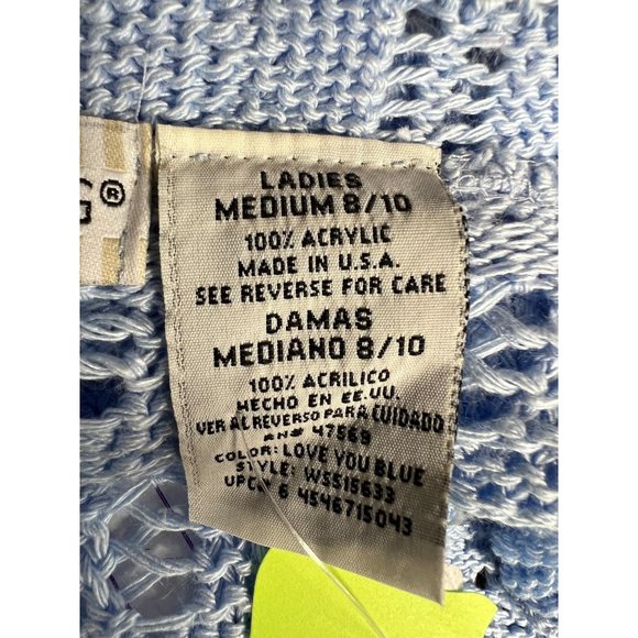 White Stag Knit Sweater Size 10 Love You Blue Acrylic Open Weave - Picture 11 of 16